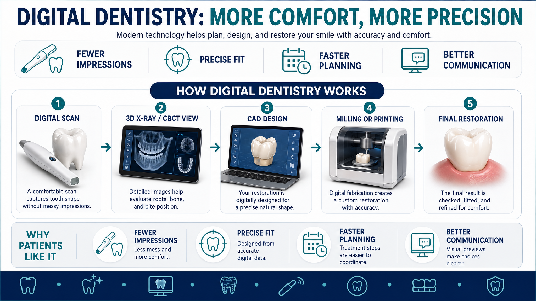 Digital dentistry comfort and precision infographic